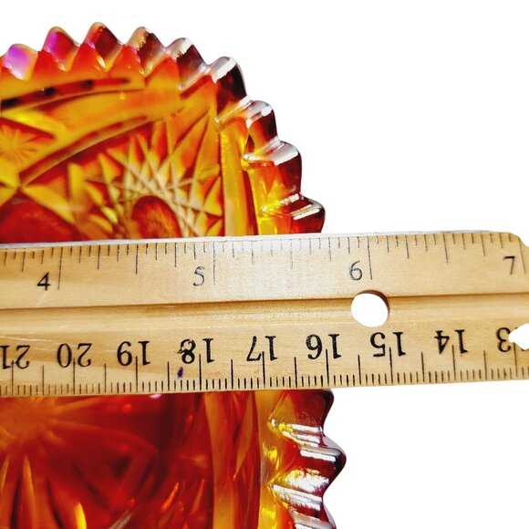 1950s Bowl Hobstar Pattern Sawtooth Edge Honey Amber Carnival Glass Candy Dish - Picture 7 of 7